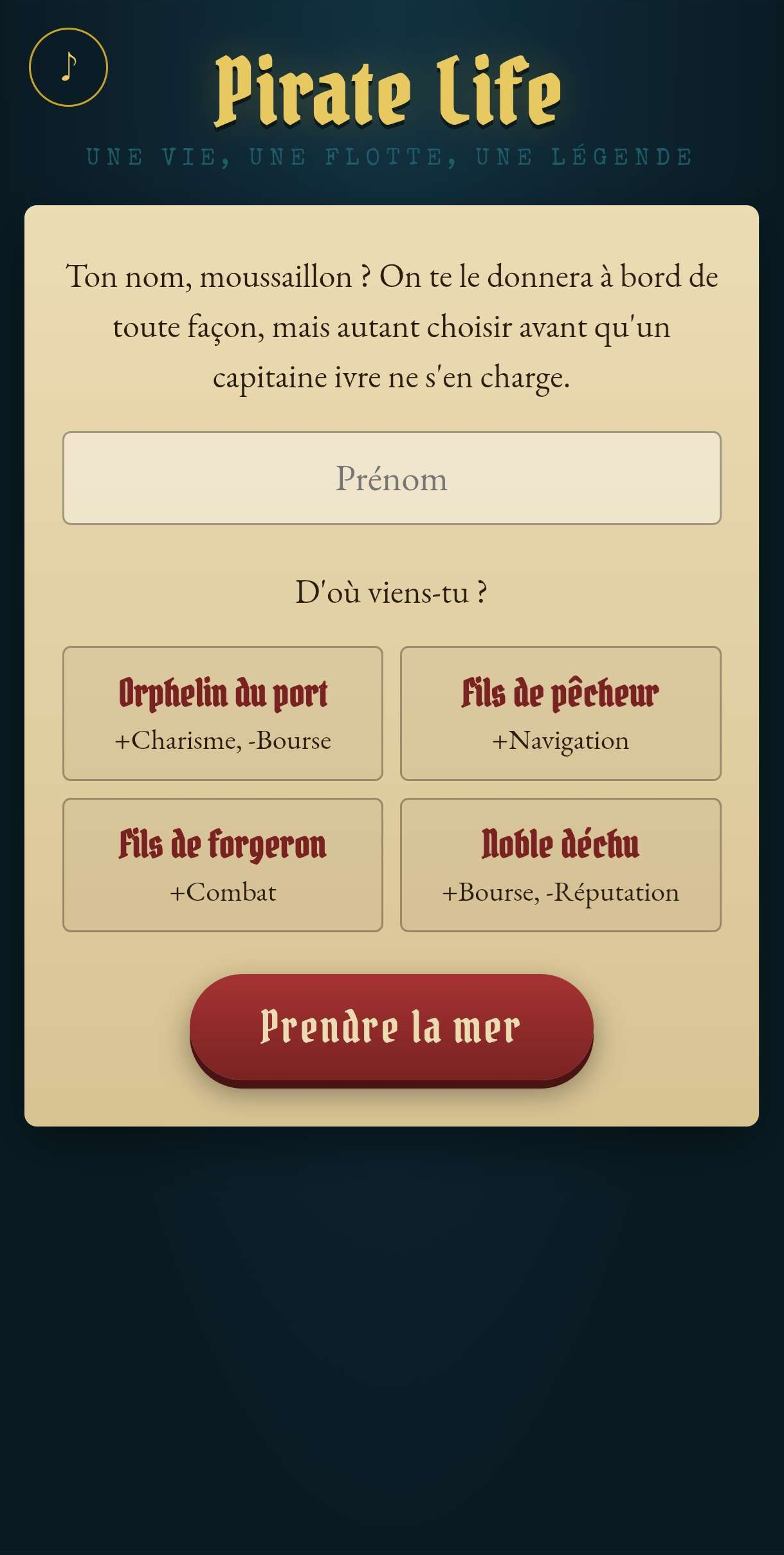 Création de personnage : nom et origine