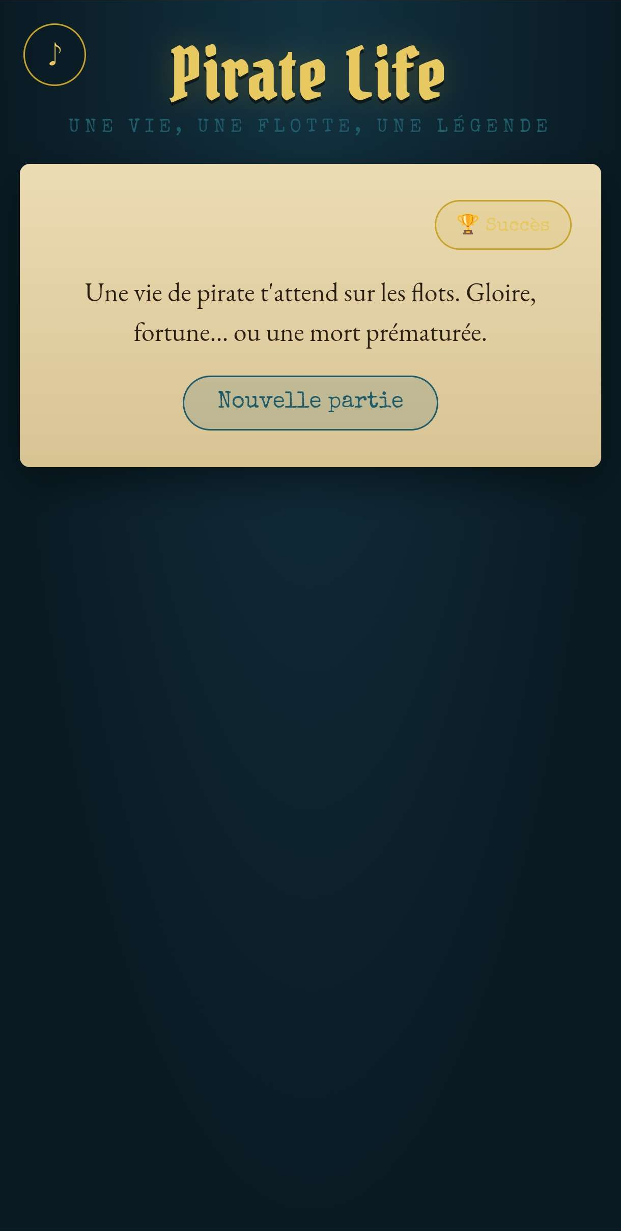 Écran d'accueil de Pirate Life